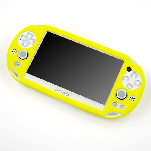 PS Vita（PCH-2000）にCYBER・シリコンジャケット（PCH-2000用） 〈ライムグリーン〉を装着