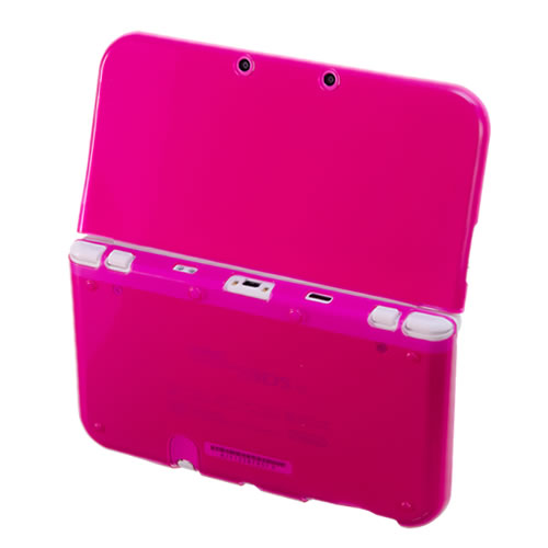 CYBER・プレミアムプロテクトカバー（New 3DS LL用）〈クリアピンク〉New 3DS LLピンク×ホワイト本体に装着