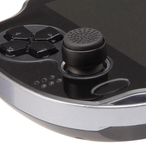 CYBER・アナログスティックカバー HIGHタイプ（PS Vita用）〈ブラック〉をPS Vita（PCH-1000）に装着
