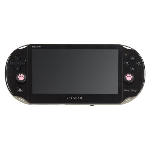 CYBER・アナログスティックカバー ねこにゃん（PS Vita用）〈黒〉をPS Vitaに装着
