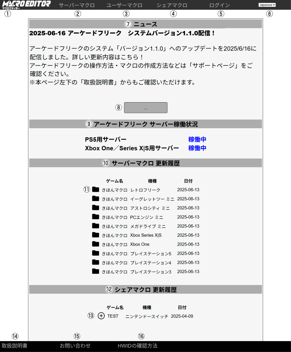 マクロ―エディタートップページの説明