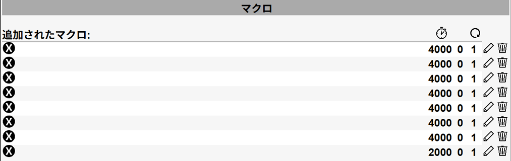 Xボタンを30秒間溜める場合は、Xボタン(ボタンを押した時間:4000ms)を7回＋Xボタン(ボタンを押した時間:2000ms)1回
