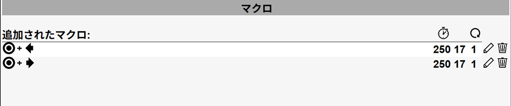 周回動作 ←＋○(ボタンを押す時間：250ms)→＋○(ボタンを押す時間：250ms)